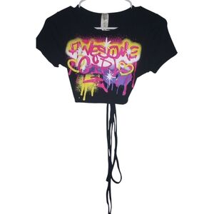Black Crop Top with Colorful Graffiti Design